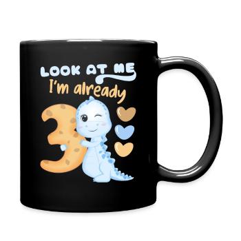 3ème anniversaire, 3 ans, dinosaure kawaii - Mug uni - noir - Droite