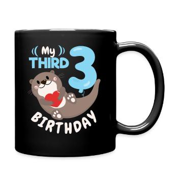 3ème anniversaire, 3 ans, loutre kawaii, dicton - Mug uni - noir - Droite