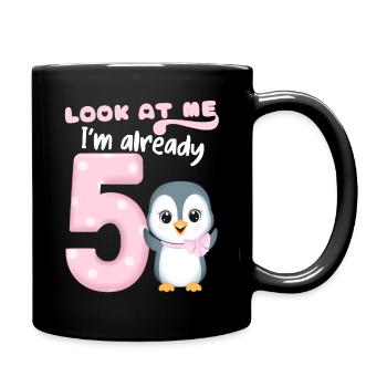 5th Children's Birthday Party, 5 Years Old, Kawaii Penguin - Full Colour Mug - black - Right