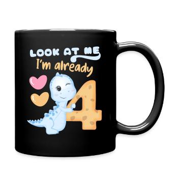4e anniversaire, 4 ans, dinosaure kawaii - Mug uni - noir - Droite