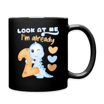 2ème anniversaire, 2 ans, dinosaure kawaii - Mug uni - noir - Droite