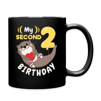 2. Geburtstag, 2 Jahre alt, Kawaii Otter, Spruch - Tasse einfarbig - Schwarz - Rechts