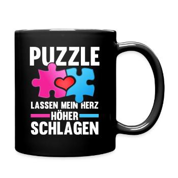 Puzzlefan Puzzler Puzzleteile Puzzle - Tasse einfarbig - Schwarz - Rechts