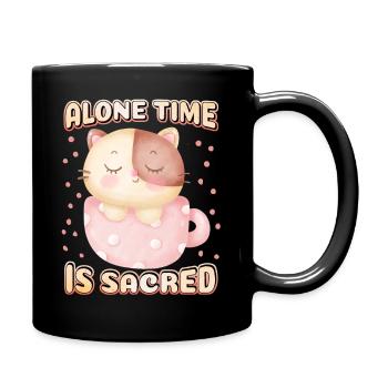 Introvert, cute cat in coffee cup, saying - Full Colour Mug - black - Right