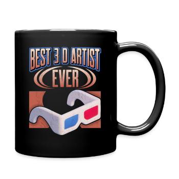 3 D Künstler, lustiger Spruch mit 3 D Brille - Tasse einfarbig - Schwarz - Rechts