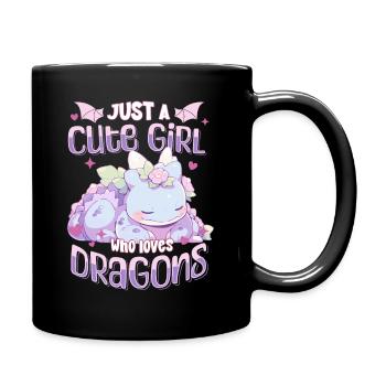 Just a cute Girl who loves Dragons - Kawaii Dragon - Full Colour Mug - black - Right