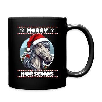 Hübsches Pferd wünscht Frohe Weihnachten Mädchen - Tasse einfarbig - Schwarz - Rechts