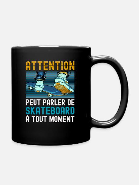 Attention Skateboard Humour Skate Fun Skater Flip - Mug uni - noir