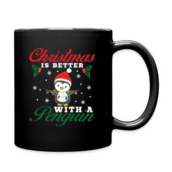 Weihnachten ist besser mit einem Pinguin - Tasse einfarbig - Schwarz - Rechts