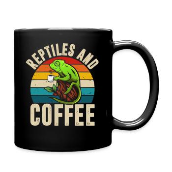 Reptilien Und Kaffee, Chamäleon Retro T-Shirt - Tasse einfarbig - Schwarz - Rechts