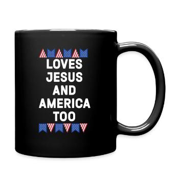 Loves Jesus and America Too God Christian - Full Colour Mug - black - Right