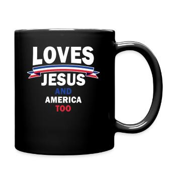 Loves Jesus and America Too God Christian - Full Colour Mug - black - Right
