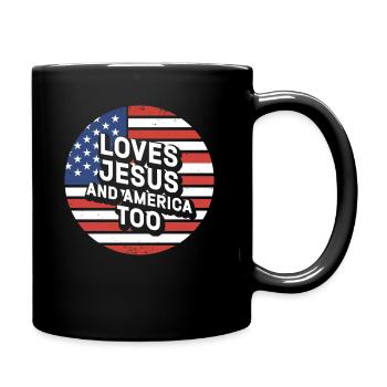 Loves Jesus and America Too God Christian - Full Colour Mug - black - Right