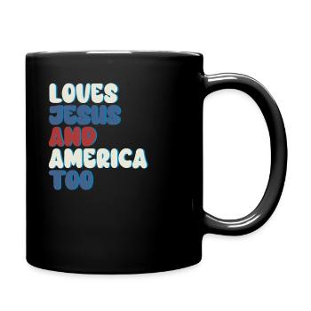 Loves Jesus and America Too God Christian - Full Colour Mug - black - Right