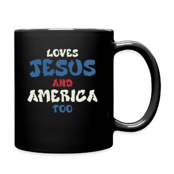 Loves Jesus and America Too God Christian - Full Colour Mug - black - Right