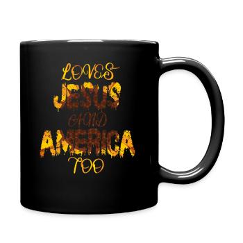 Loves Jesus and America Too God Christian - Full Colour Mug - black - Right