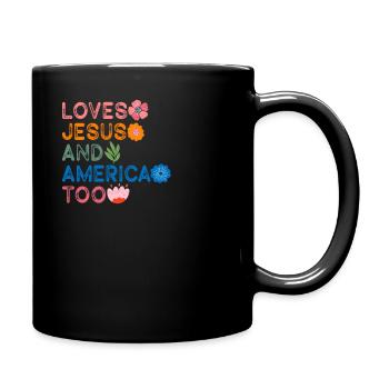Loves Jesus and America Too God Christian - Full Colour Mug - black - Right
