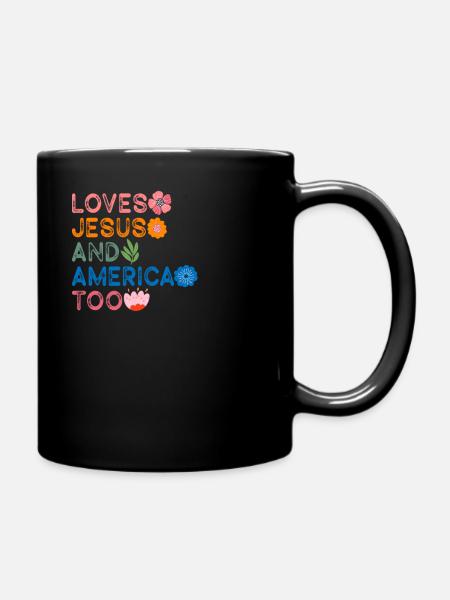 Liebt Jesus und auch Amerika, Gott Christ - Tasse einfarbig - Schwarz