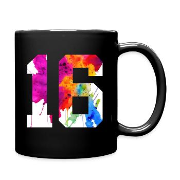 NUMMER 16 JAHRE ALT 16. GEBURTSTAG - Tasse einfarbig - Schwarz - Rechts
