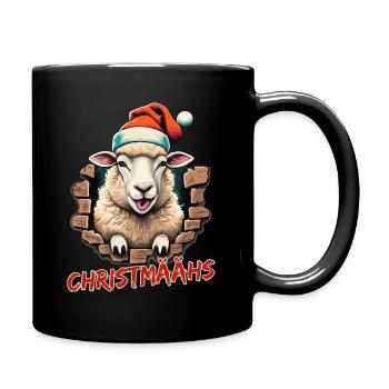 flauschige Weihnachten, wolliges Christmas Sheep - Tasse einfarbig - Schwarz - Rechts