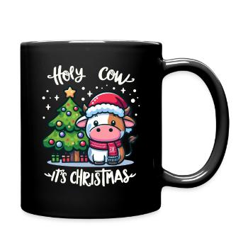 Cute cow celebrates Christmas with gifts - Full Colour Mug - black - Right