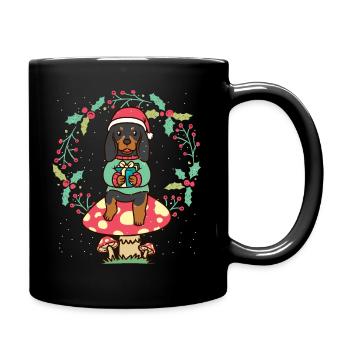 Black And Tan Coonhound Dog On Mushroom Christmas - Full Colour Mug - black - Right