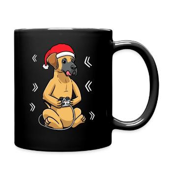 Deutsche Dogge Hund Weihnachten Videospiele Gamer - Tasse einfarbig - Schwarz - Rechts