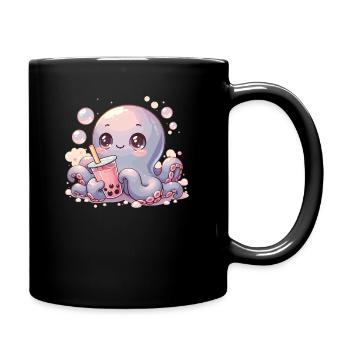Octopus Drinking Bubble Tea kawaii Boba Octopus - Full Colour Mug - black - Right