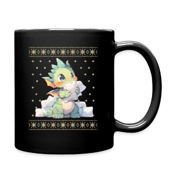 Kawaii Dragon in Ugly Christmas Sweater Style - Full Colour Mug - black - Right