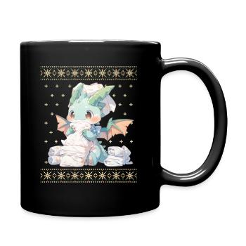 Kawaii Dragon in Ugly Christmas Sweater Style - Full Colour Mug - black - Right