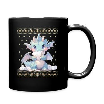 Kawaii Dragon in Ugly Christmas Sweater Style - Full Colour Mug - black - Right