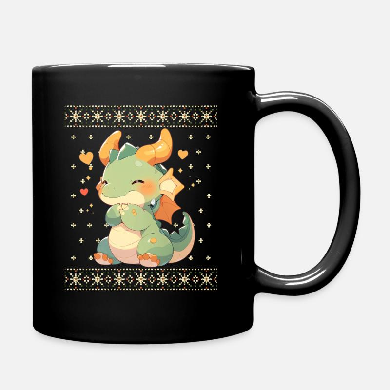 Kawaii Drachen im Ugly Christmas Sweater Style - Tasse einfarbig - Schwarz