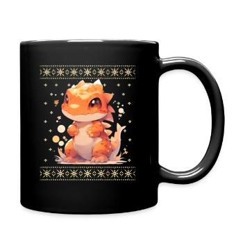 Kawaii Dragon in Ugly Christmas Sweater Style - Full Colour Mug - black - Right