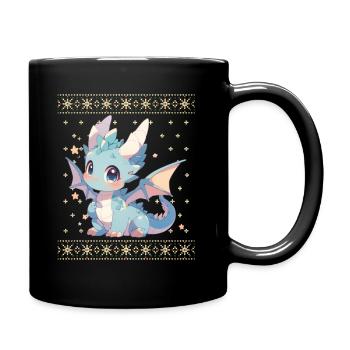 Kawaii Dragon in Ugly Christmas Sweater Style - Full Colour Mug - black - Right