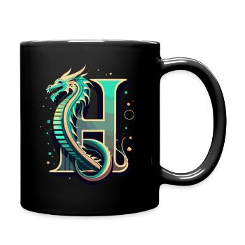 Buchstabe H mit Drache - Tasse einfarbig - Schwarz - Rechts