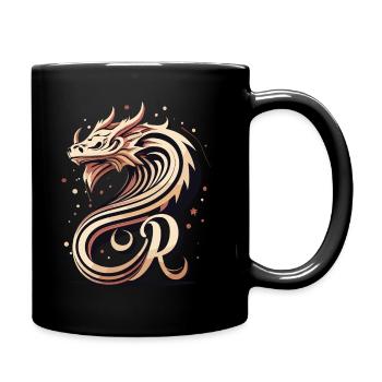 Buchstabe R mit Drache - Tasse einfarbig - Schwarz - Rechts