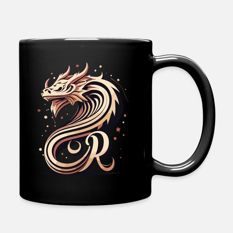 Buchstabe R mit Drache - Tasse einfarbig - Schwarz