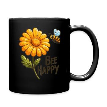 Leuchtende Gänseblümchen mit Biene - Tasse einfarbig - Schwarz - Rechts