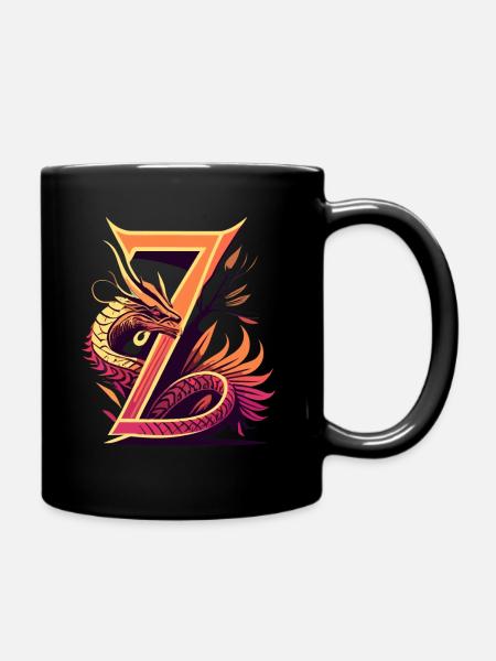 Buchstabe Z mit Drache - Tasse einfarbig - Schwarz