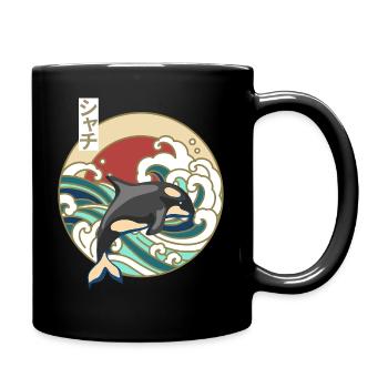 Retro Great Wave Japanese Killer Whale Orca - Full Colour Mug - black - Right