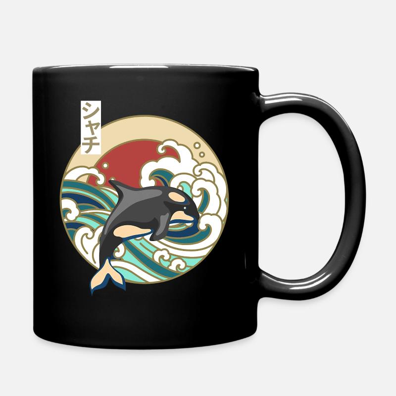 Retro Great Wave Japanese Killer Whale Orca - Full Colour Mug - black
