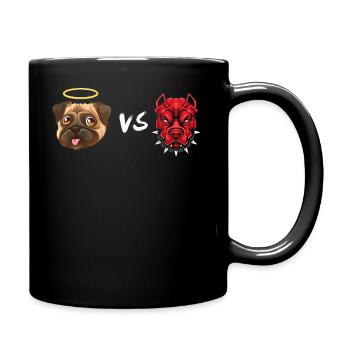 Angel Pug Dog Vs Devil Pitbull Dog T-Shirt - Full Colour Mug - black - Right