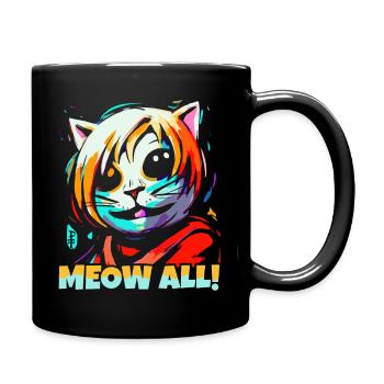 Miau Alle! Lustige bunte Katze - Tasse einfarbig - Schwarz - Rechts