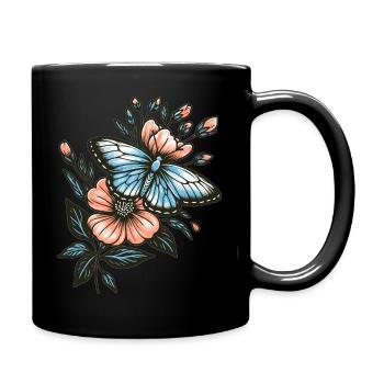 Butterfly on flower - Full Colour Mug - black - Right