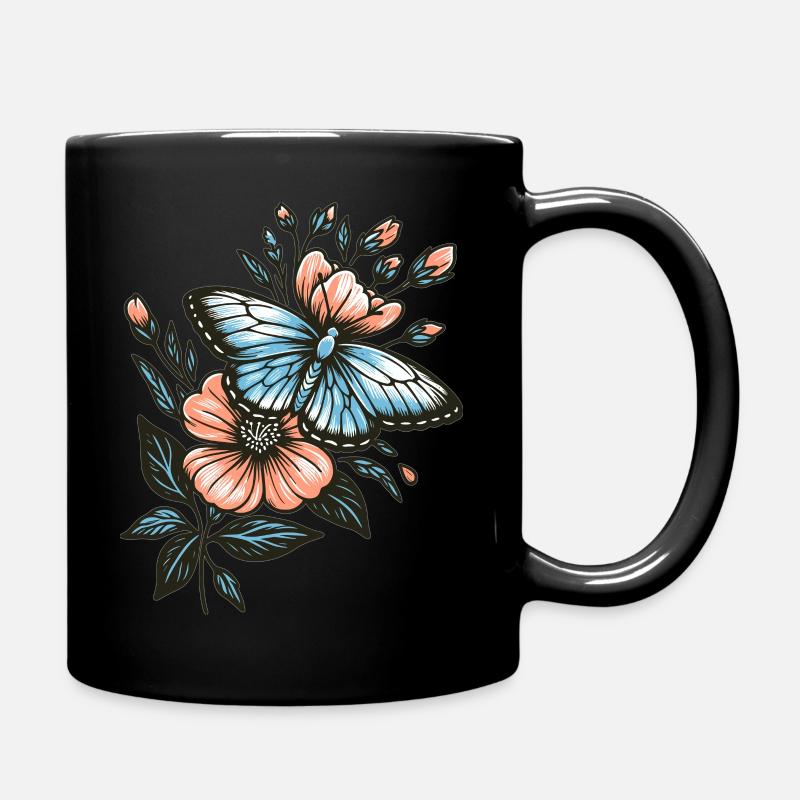 Schmetterling auf Blume - Tasse einfarbig - Schwarz