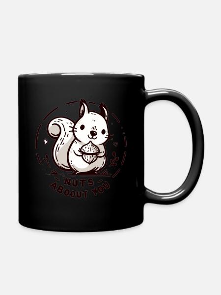Eichhörnchen mit Nuss - Tasse einfarbig - Schwarz
