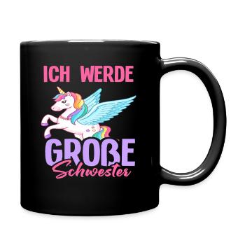 Ich werde große Schwester Einhorn Bunt Schwanger - Tasse einfarbig - Schwarz - Rechts