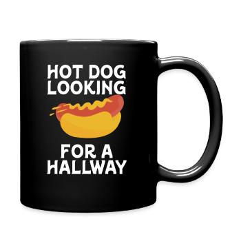 Hot Dog auf der Suche nach einem Flur - Tasse einfarbig - Schwarz - Rechts