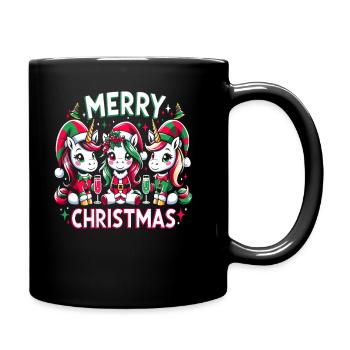 Cute Unicorns Wish Merry Christmas - Festive - Full Colour Mug - black - Right