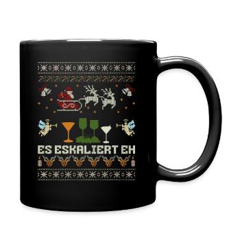"Es eskaliert eh" Ugly Christmas Party Kostüm - Tasse einfarbig - Schwarz - Rechts